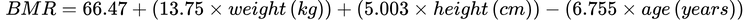 BMR Formula - Metric Male
